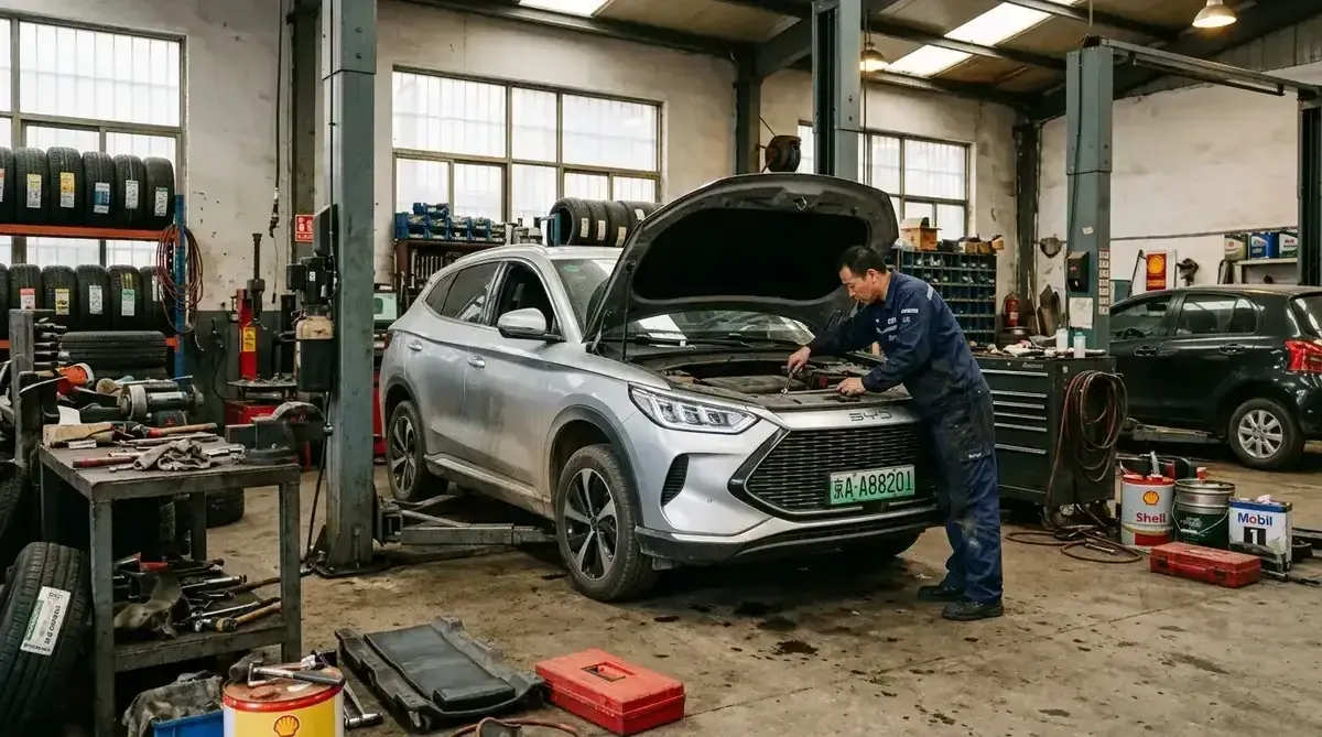 Реалистичное фото обслуживания кроссовера BYD Song Plus в сервисном центре