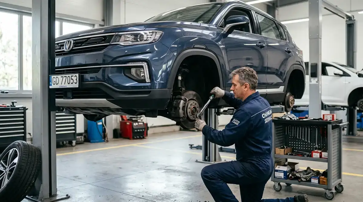 Замена передних тормозных колодок и проверка суппорта Changan CS55 Plus на СТО