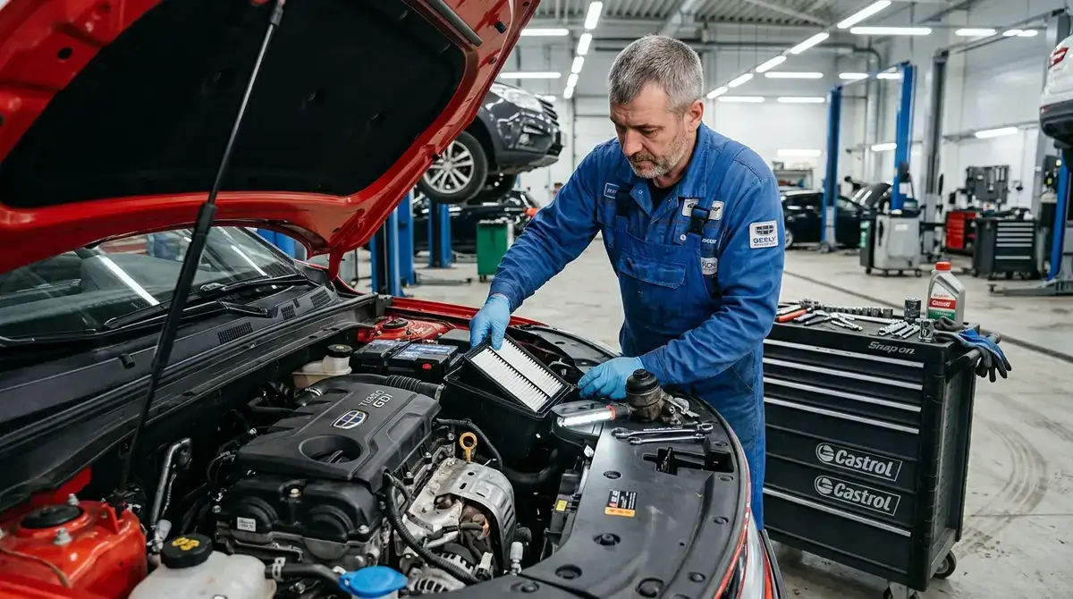 Замена воздушного и масляного фильтров на двигателе Geely Coolray