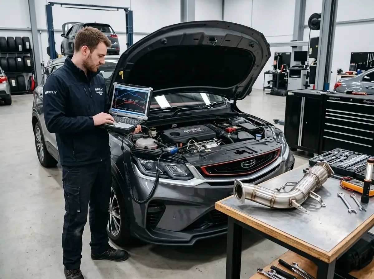 Инженер-калибратор проверяет софт блока управления мотором Geely Coolray