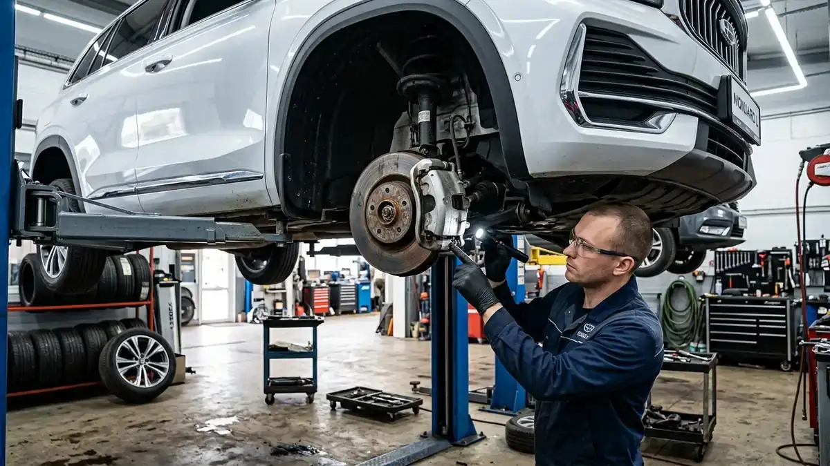Замена тормозных колодок и проверка суппорта на Geely Monjaro с электронным ручником