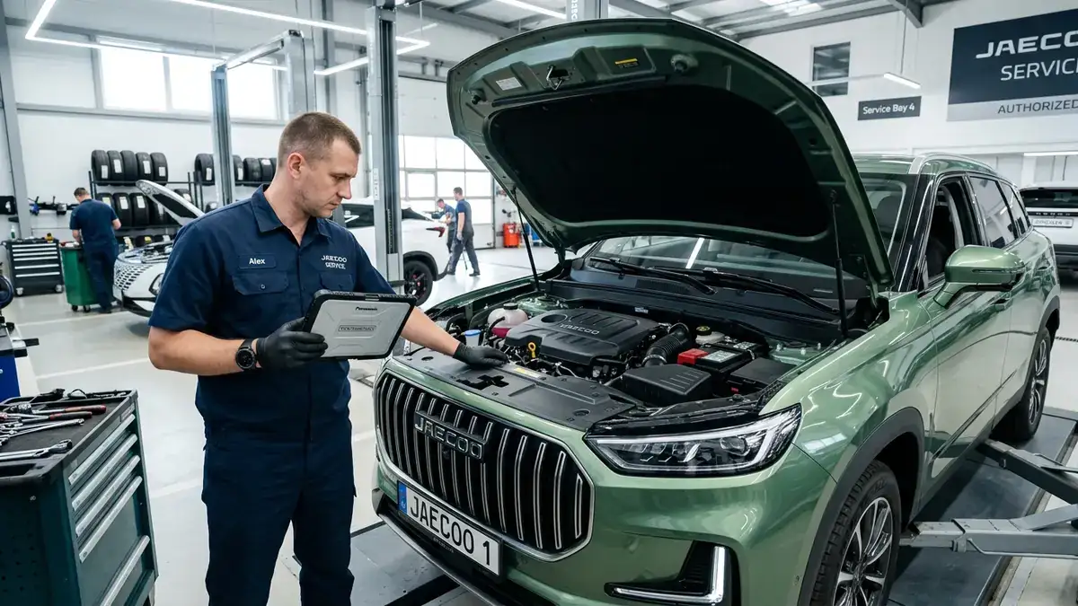 Диагностика турбированного двигателя 1.6T Acteco и мокрого робота 7DCT кроссовера Jaecoo J5 в авторизованном сервисе