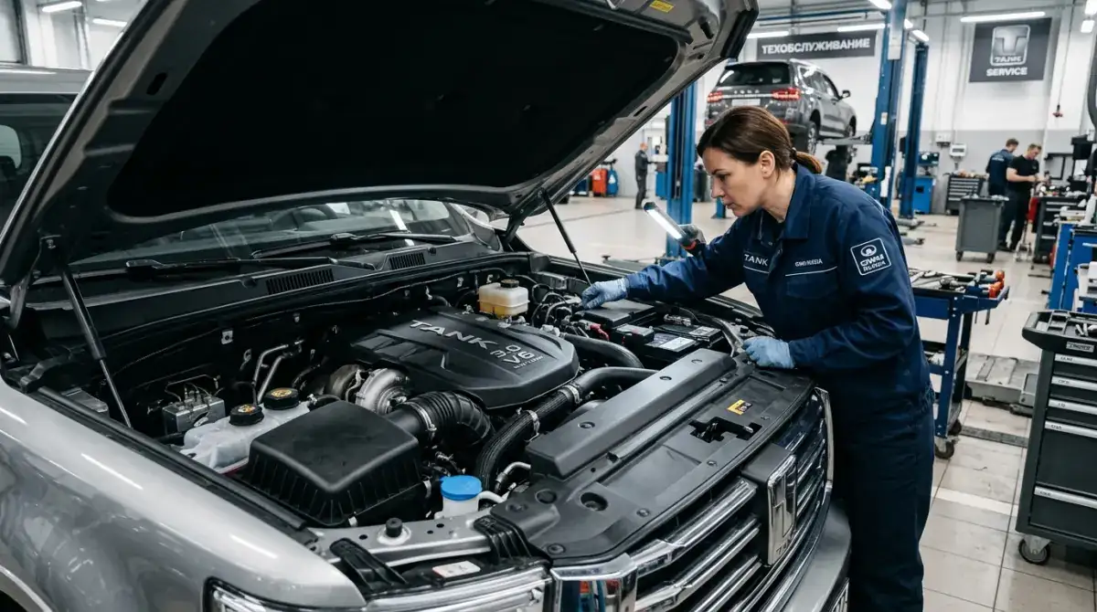 Осмотр и замена фильтров битурбированного двигателя 3.0 V6 под капотом внедорожника Tank 500