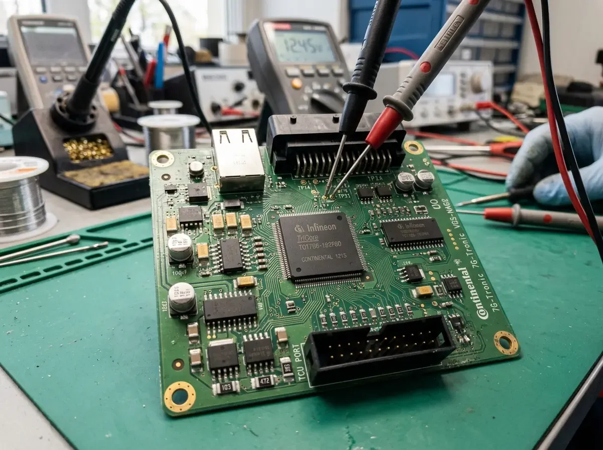 Механик подключает OBD-2 диагностический кабель к разъёму Haval Jolion для прошивки блока управления трансмиссией TCU